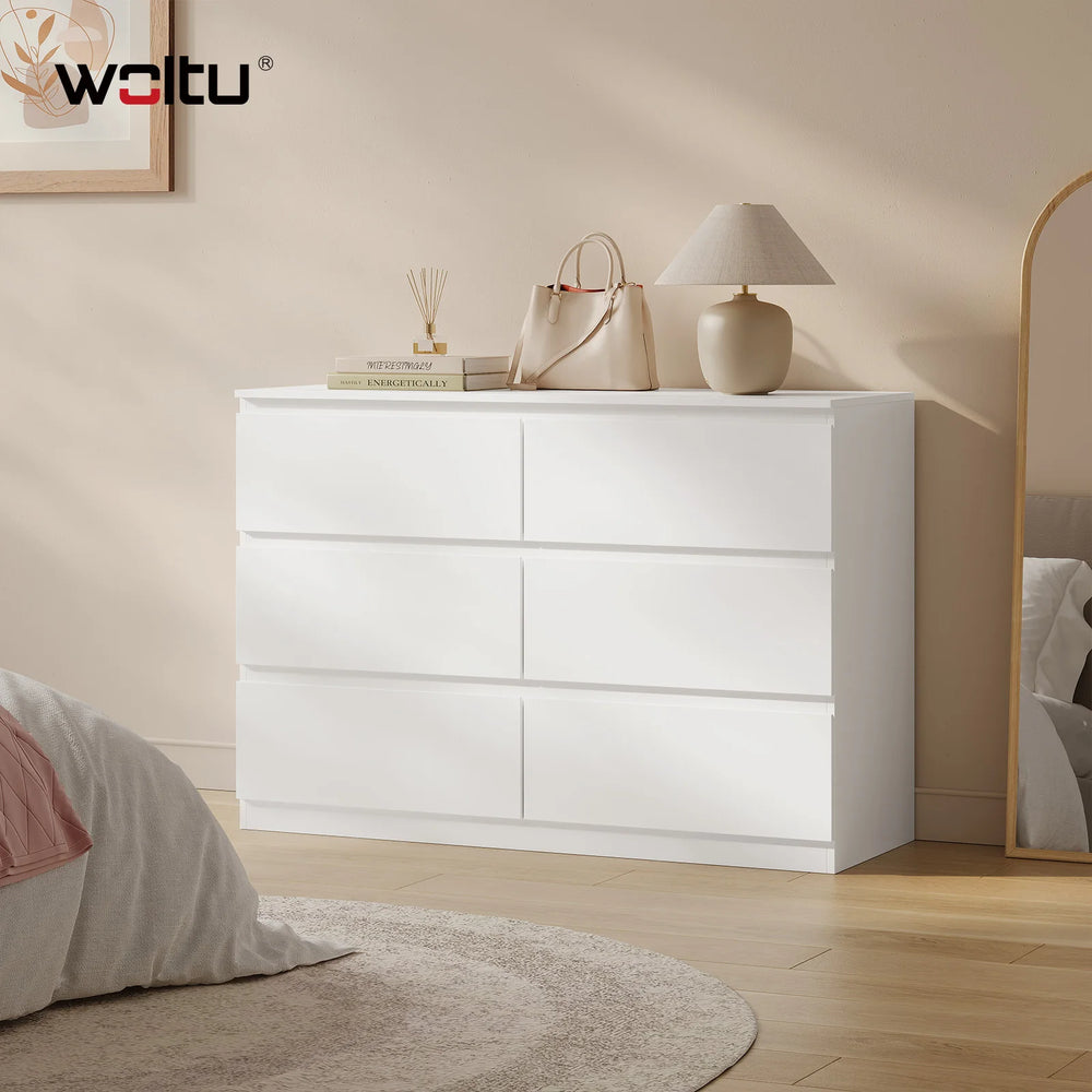 WOLTU Bedroom Chest of Drawers with 6 Drawers 100x69x36cm Storage Cabinet White Sideboard Dresser for Living Room Hallway