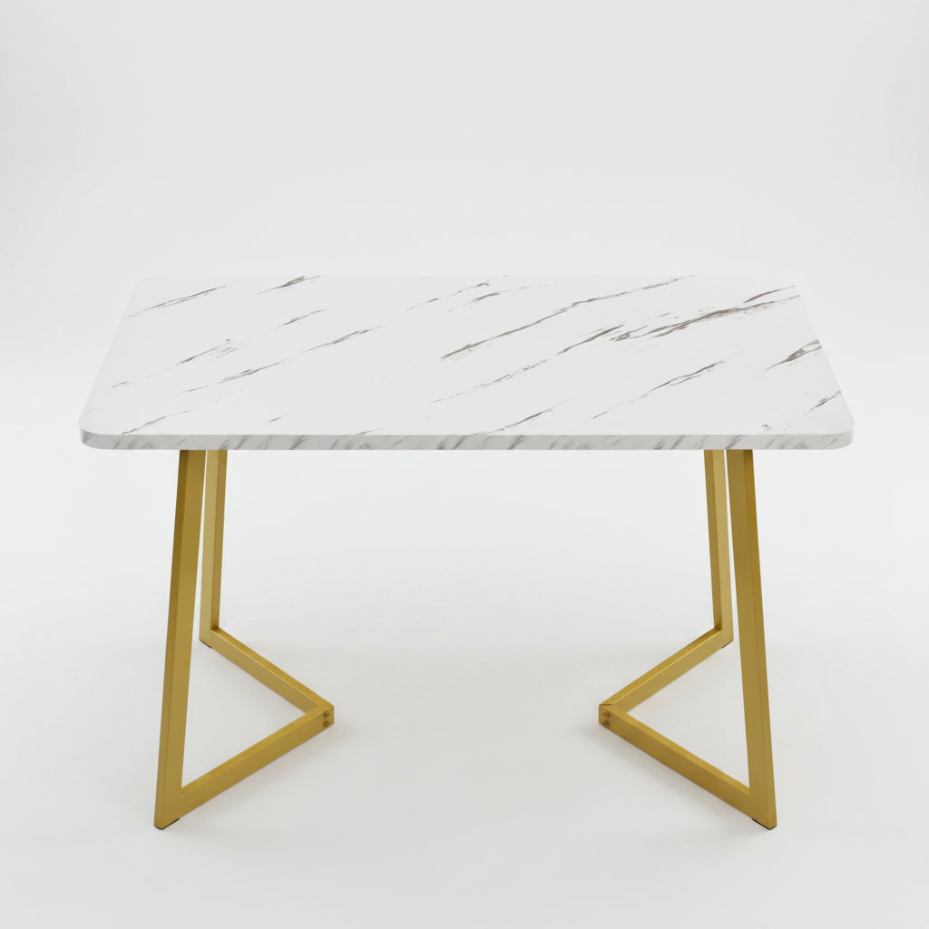 Eettafel - Marmerlook - 117x68cm - Wit/Goud