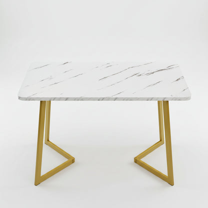 Eettafel - Marmerlook - 117x68cm - Wit/Goud