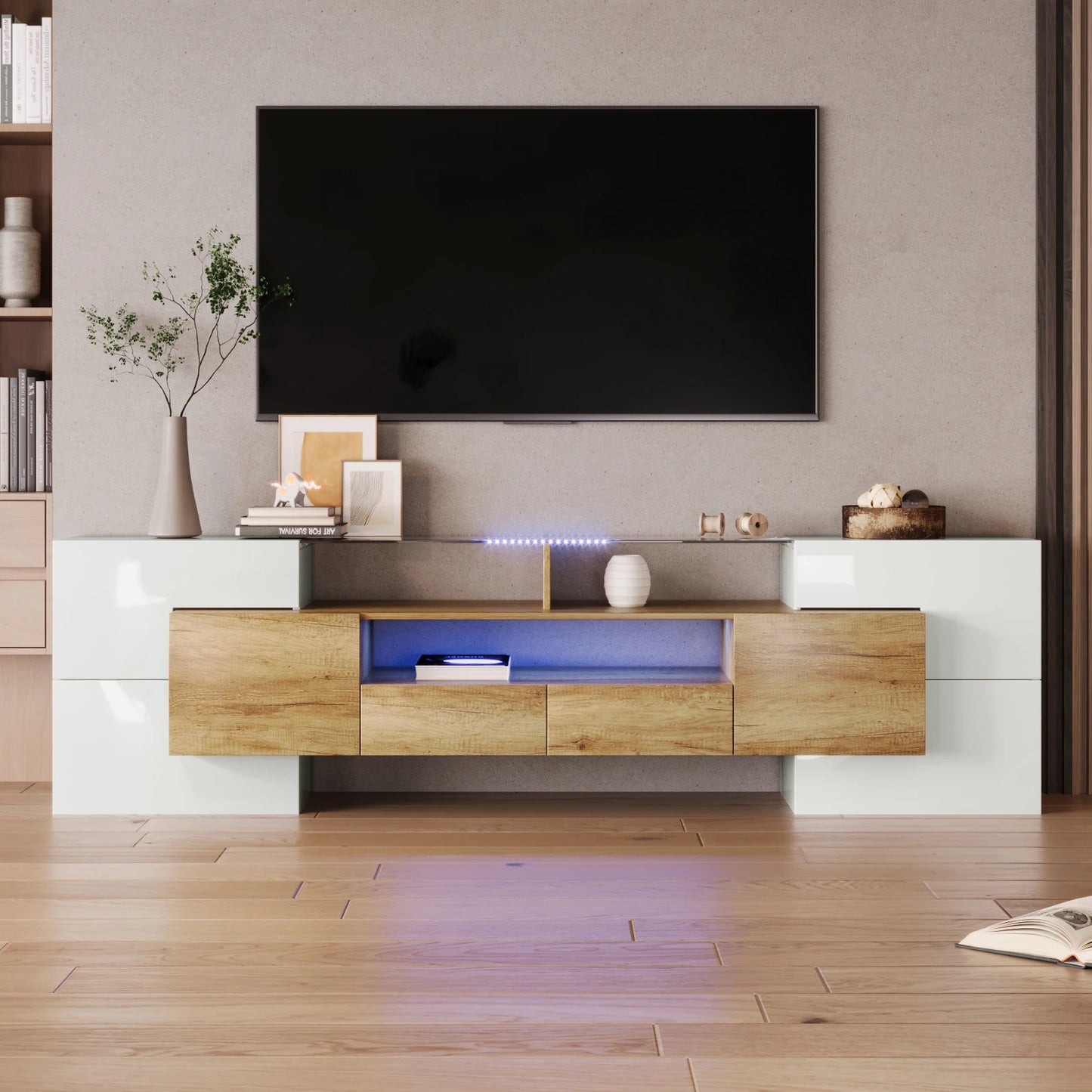 Witte TV-meubel - 200 cm - LED-verlichting