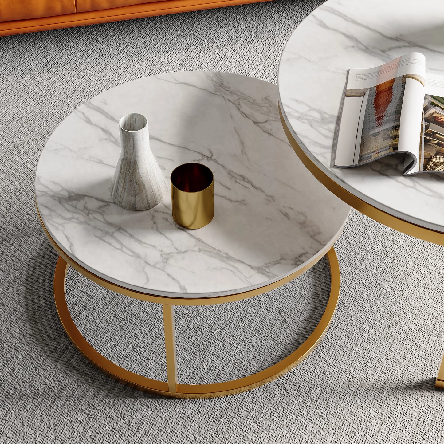 Salontafel set - 2-delig - wit en goud - metalen frame