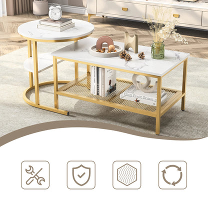 Salontafel Set - 2-Delig - Rond En Rechthoekig - Zwart En Wit