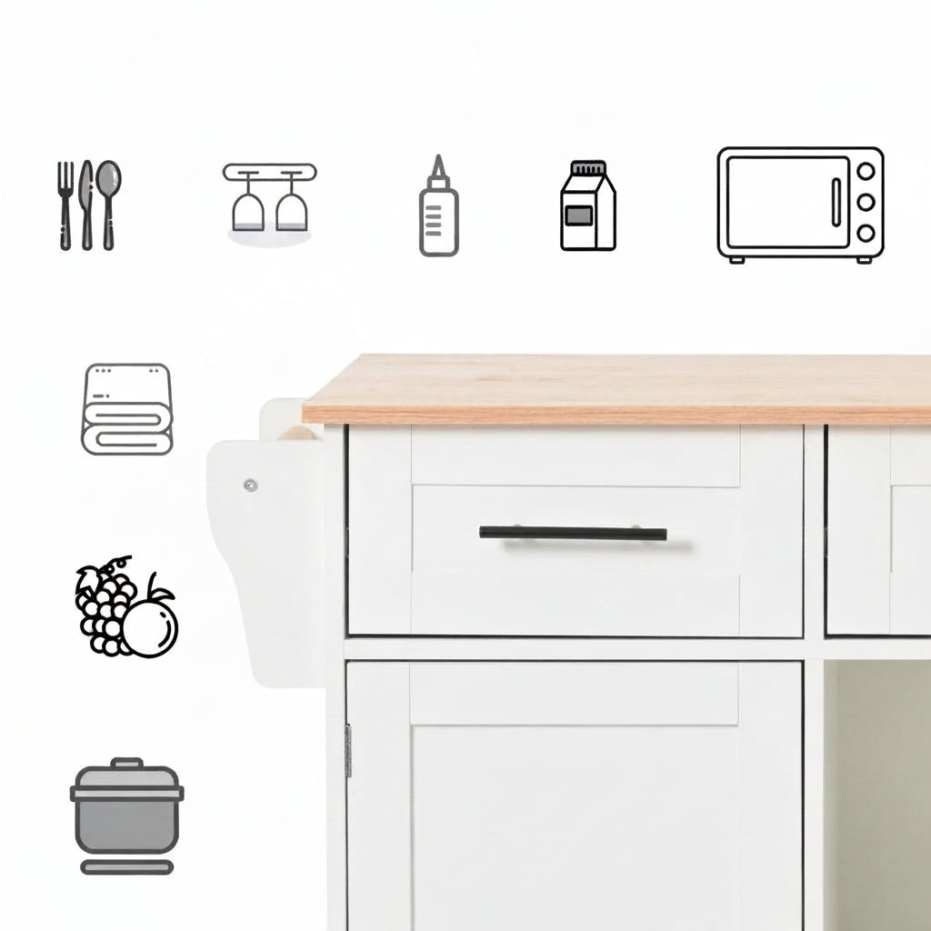Houten Sideboard - Wit + Houten Werkblad - Opvouwbare Uitbreiding