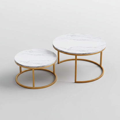 Salontafel set - 2-delig - wit en goud - metalen frame