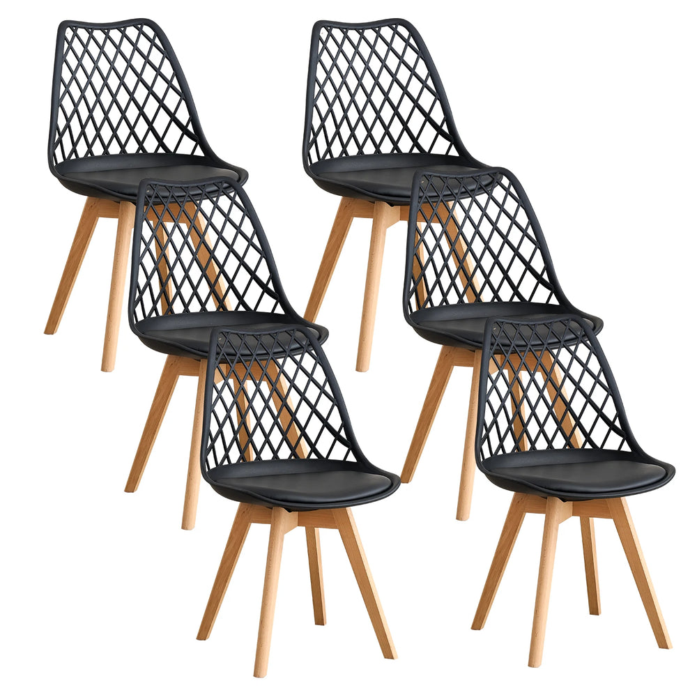 Set of 4 / 6 Nordic Style Dining Chairs, Mesh Back, Solid Wood Legs, Leather Upholstery Chair, White/Black/Beige