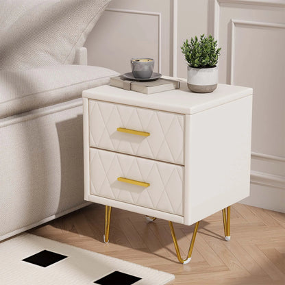 Beige Nachtkastjesset - 2 Stuks - Kunstleren Bekleding, 2 Laden, Modern Design