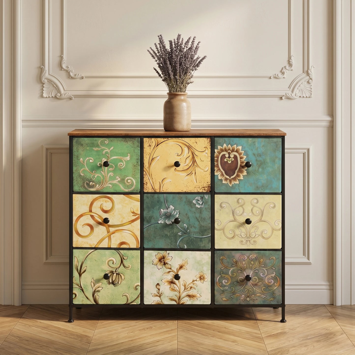 Dressoir Vintage look - 9 Laden - Hout - Metaal