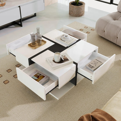 Houten Salontafel - 4 Laden - Hoogglans - Wit