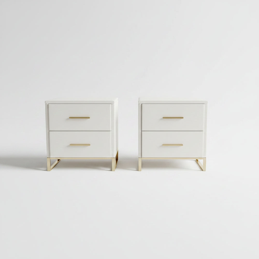 Nachtkastjes - Set van 2 - Velours bekleding - Gebroken Wit