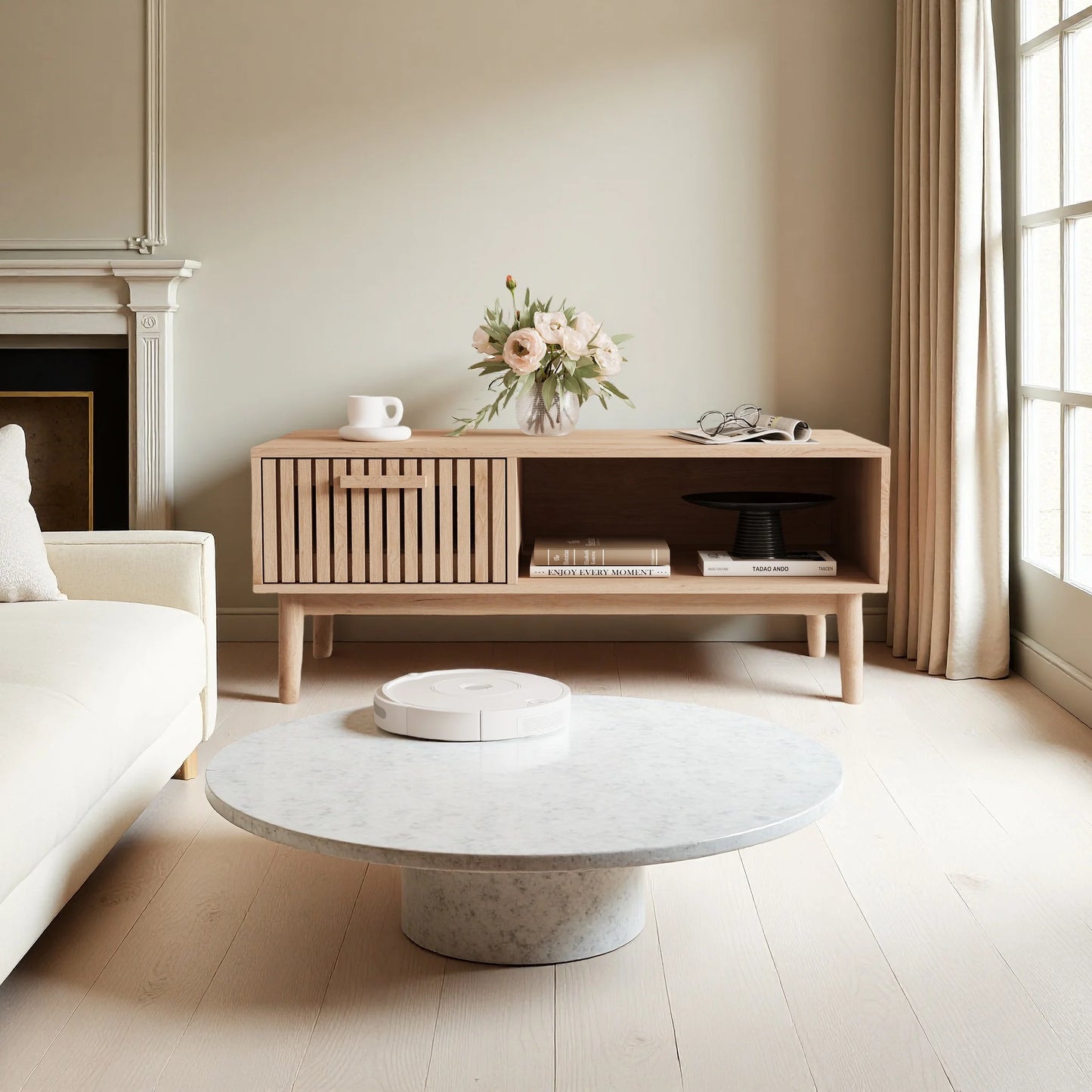 Houten Salontafel - 100 x 50 x 45 cm - Natuurlijke Houtafwerking, Opberglade & Modern Design
