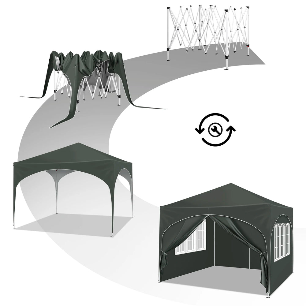 WOLTU 3x3m Folding Gazebo with 4 Side Walls Height-Adjustable Party Tent Water-Repellent UV Protection for Garden Camping Picnic
