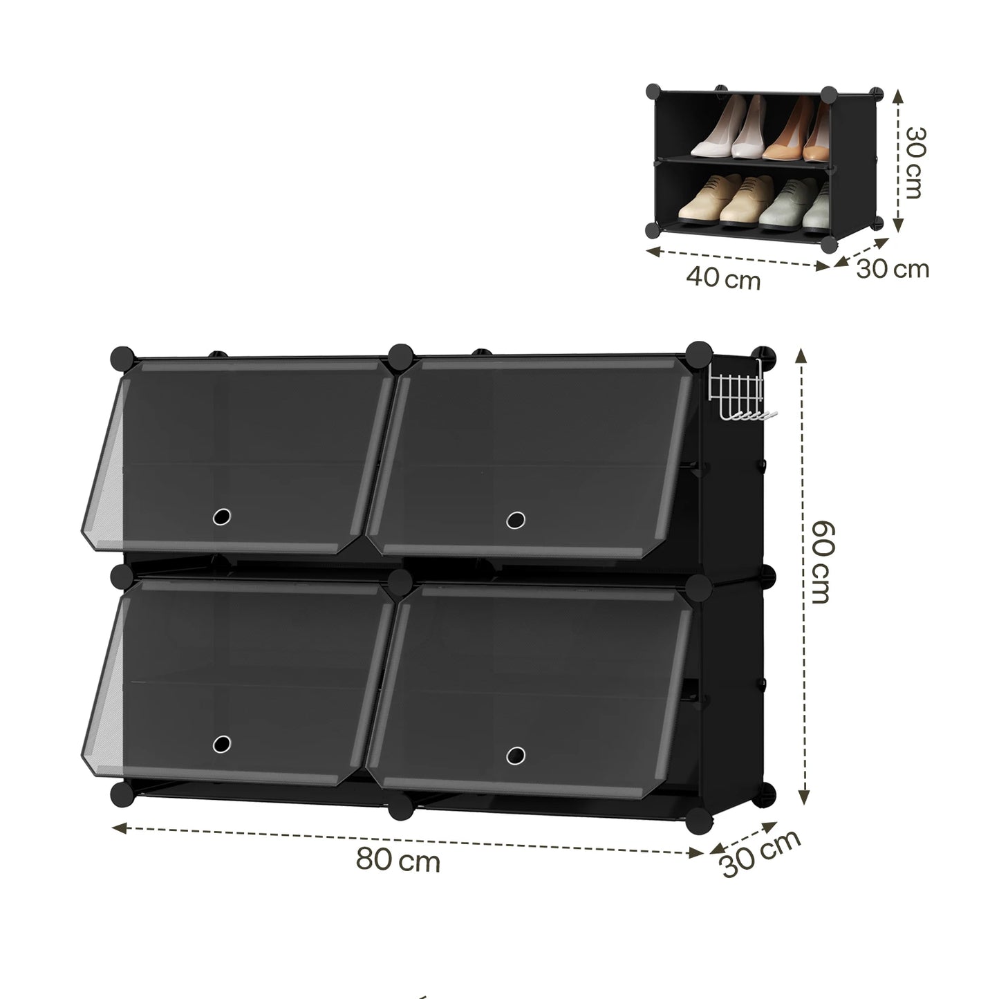 WOLTU Foldable Modular DIY Shoe Cabinet Transparent PP Stackable Shoe Cube Storage Organizer with Door Hook for Hallway Living Room
