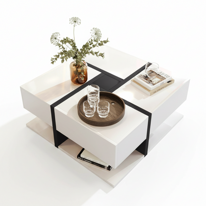 Houten Salontafel - 4 Laden - Hoogglans - Wit