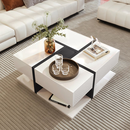 Houten Salontafel - 4 Laden - Hoogglans - Wit