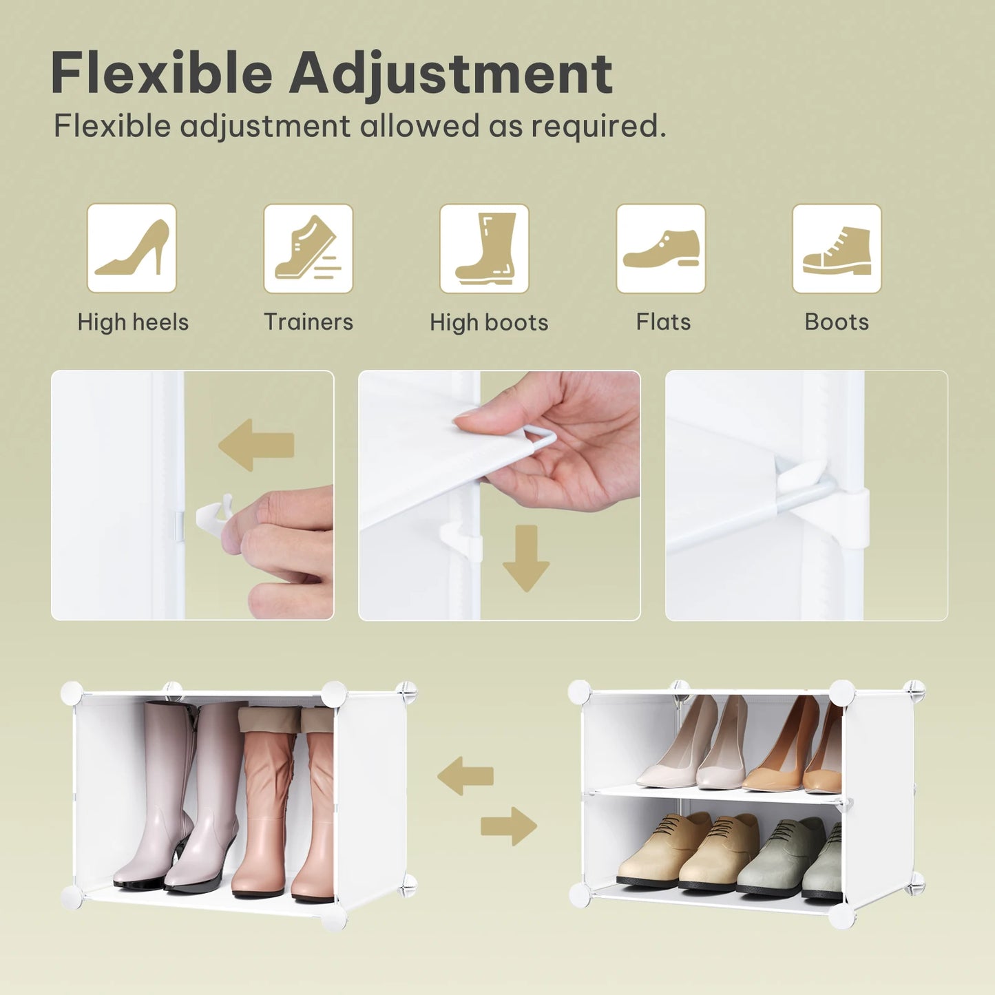 WOLTU Foldable Modular DIY Shoe Cabinet Transparent PP Stackable Shoe Cube Storage Organizer with Door Hook for Hallway Living Room