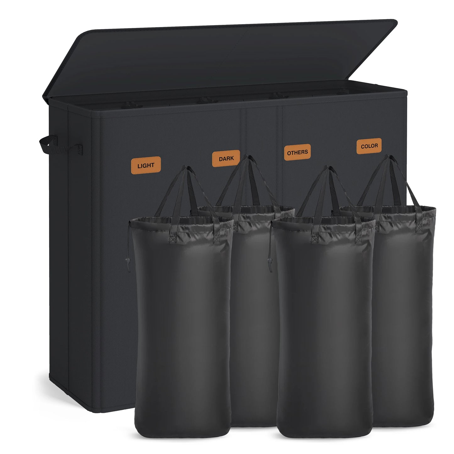 SONGMICS laundry basket with 4 compartments 210 L with lid 5 labels removable and washable inner bag laundry room
