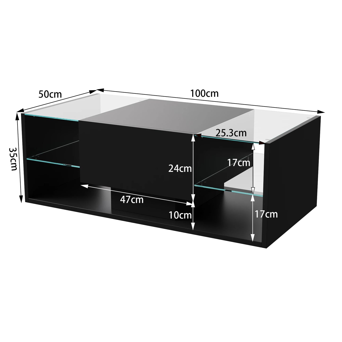 Salontafel - Met LED Verlichting - Zwart