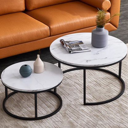 Salontafel set - 2-delig - wit en goud - metalen frame