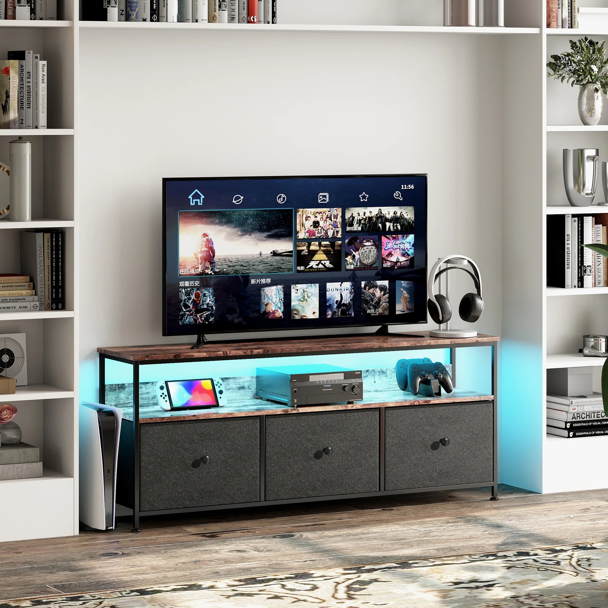 TV-stand - LED-verlichting - Stalen Frame - Met Verstelbare Voetjes