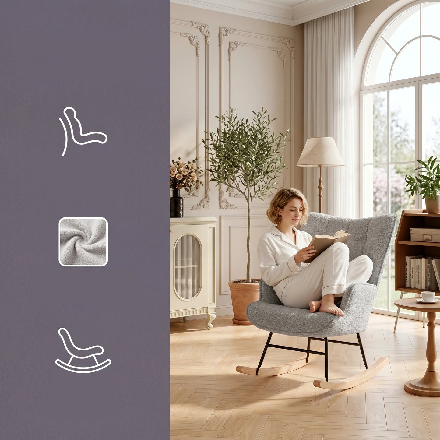 Schommelstoel - Stoffen Bekleding - Lichtgrijs - Comfortabele Rugleuning