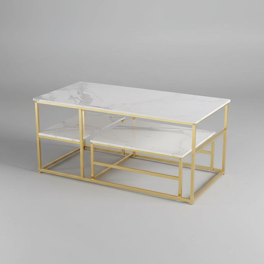 Salontafel - 2-delig - wit tafelblad - Goud - Metalen Frame