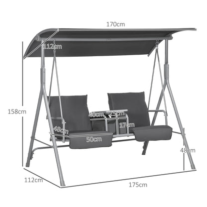 2-Persoons Schommelbank met Zonnescherm, Tafel en Tas - Zwart
