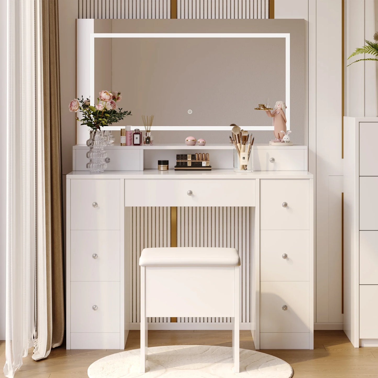 Make-up Tafel - Met Kruk - LED-verlichting - Wit