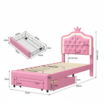 Eenpersoons Bedframe met LED Verlichting - 90x200cm - Roze