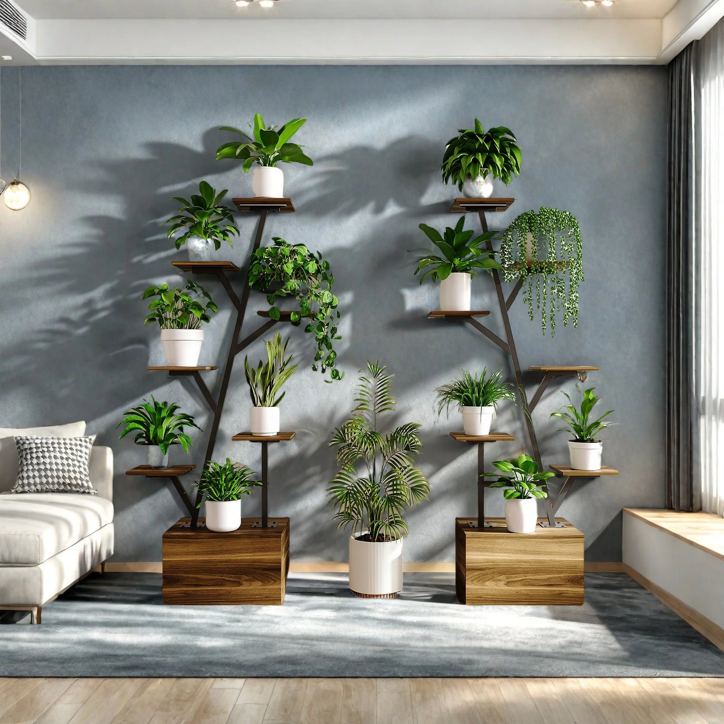 Plantenstandaard - Boomvormig Ontwerp - Houtkleurig - Metalen Frame