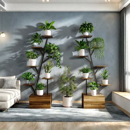 Plantenstandaard - Boomvormig Ontwerp - Houtkleurig - Metalen Frame