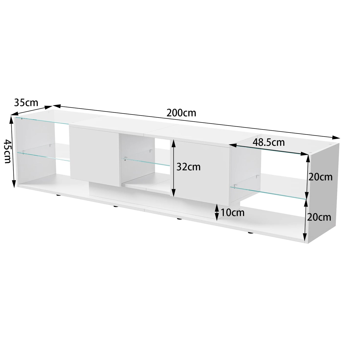 LED-verlichte TV-stand - Houten TV-kast - 200x35x45cm, Wit