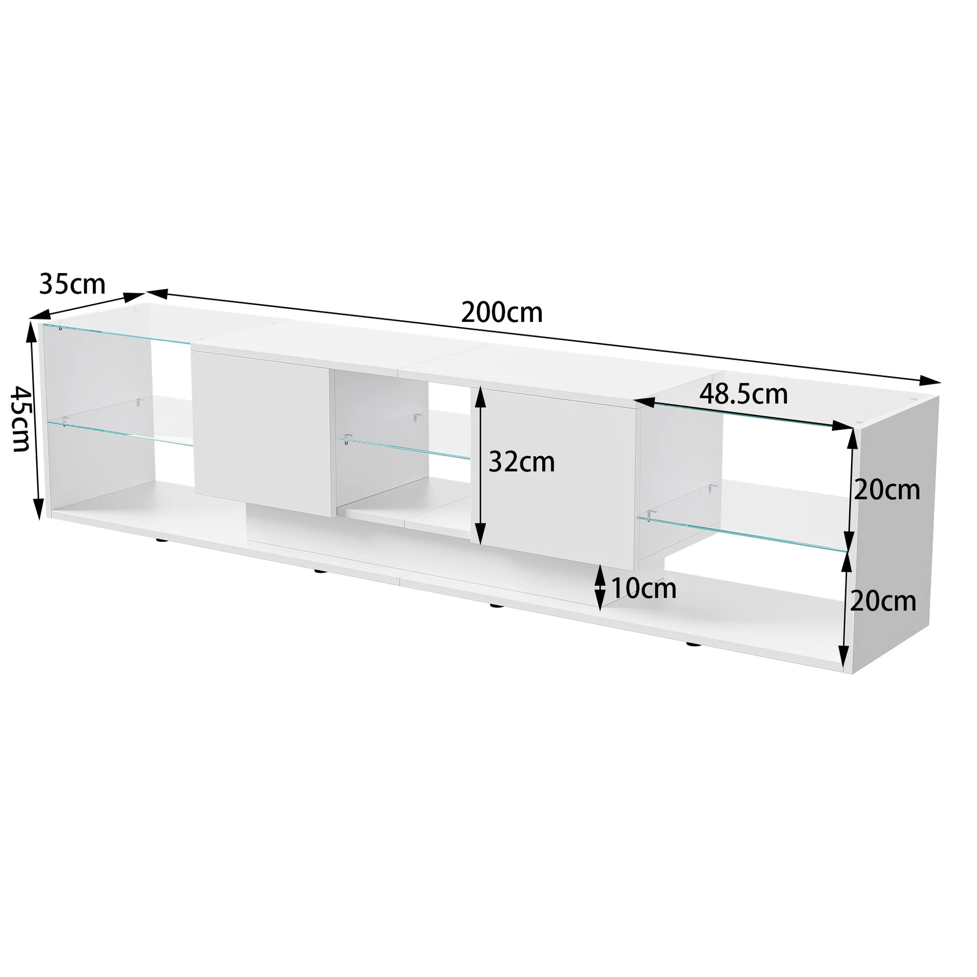 LED-verlichte TV-stand - Houten TV-kast - 200x35x45cm, Wit