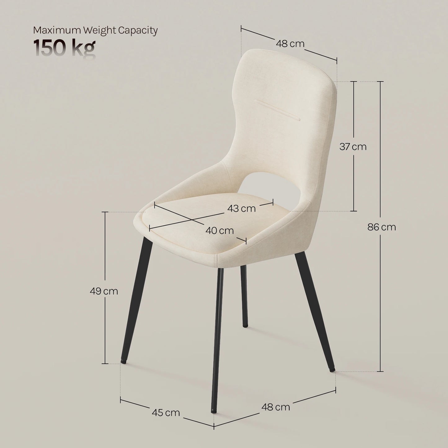 WOLTU 6PCS/SET Kitchen Chairs Dining Chairs Hollow High Back Dining Chair Chenille Upholstered Seat Metal Legs for Living Room