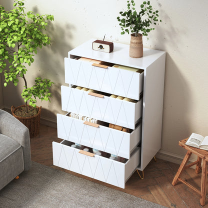 Houten Ladekast - 4 Laden - Witte Houtlook, 60 × 34 × 90 cm