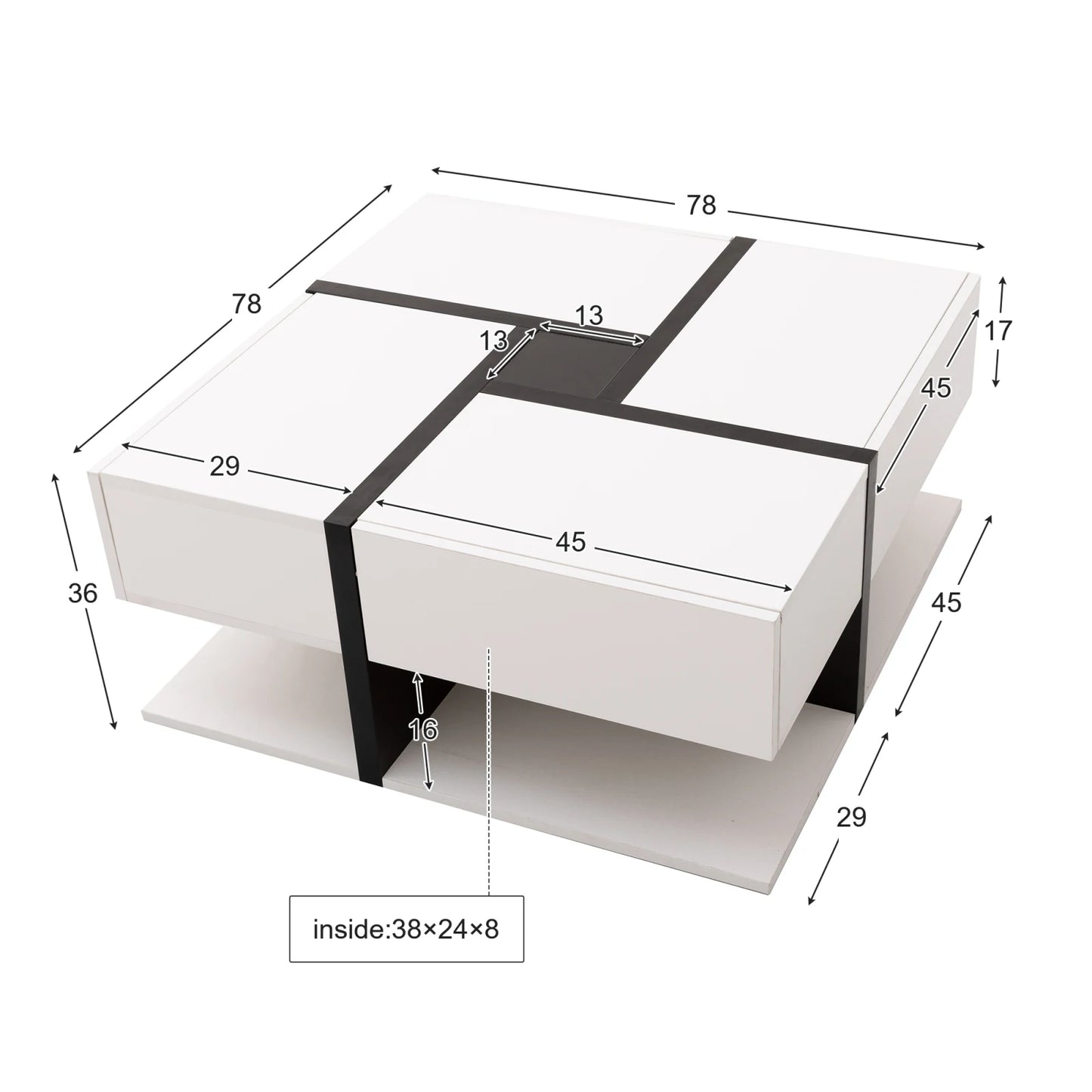 Houten Salontafel - 4 Laden - Hoogglans - Wit