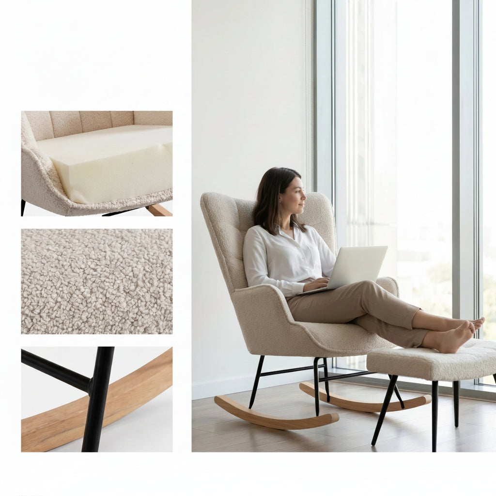 Schommelstoel - Stoffen Bekleding - Beige - Comfortabele Rugleuning