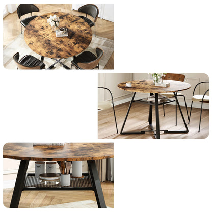 Ronde Eettafel - Houtlook Tafelblad - Zwart Metalen Frame