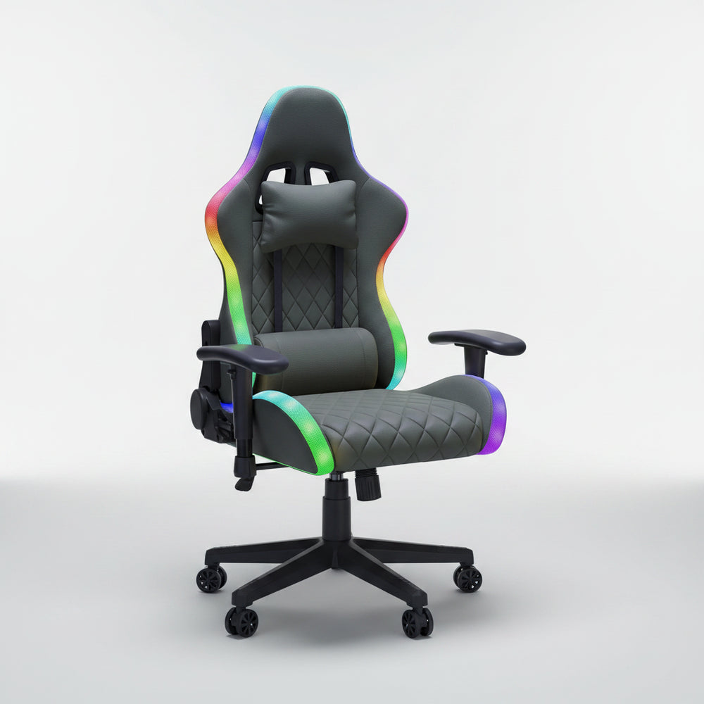 Gamingstoel met RGB LED-verlichting, Lumbar Massage en 90-135° aanpasbare rugleuning