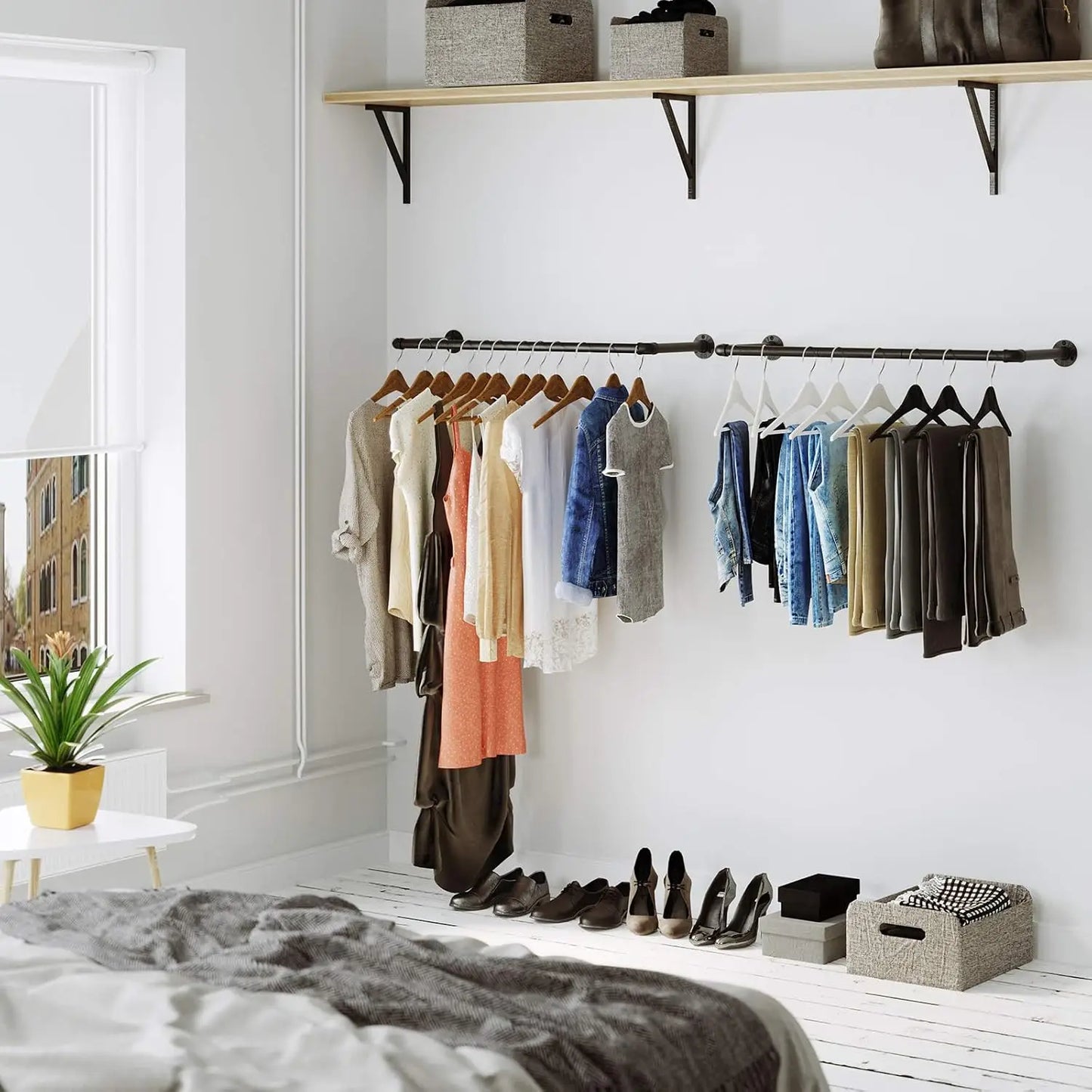 SONGMICS Wall-mounted dresses Racks 2 Set Wall-Saving Wardrobe Racks