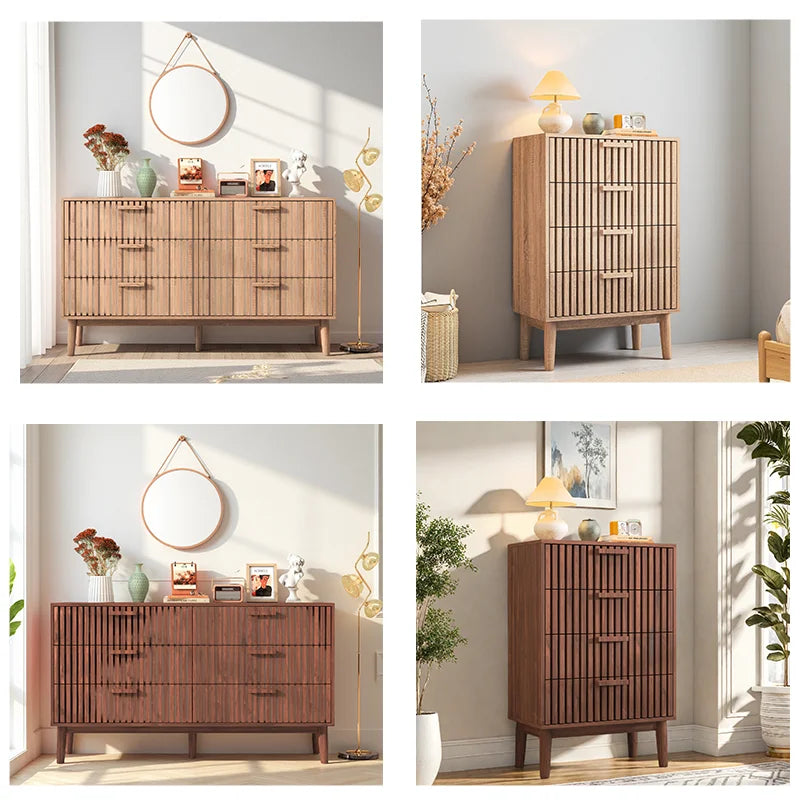Houten Ladekast - 4 of 6 Laden - Houtlook/Walnoot, Moderne Opbergkast - 60 × 34 × 91 cm / 100 × 34 × 73 cm