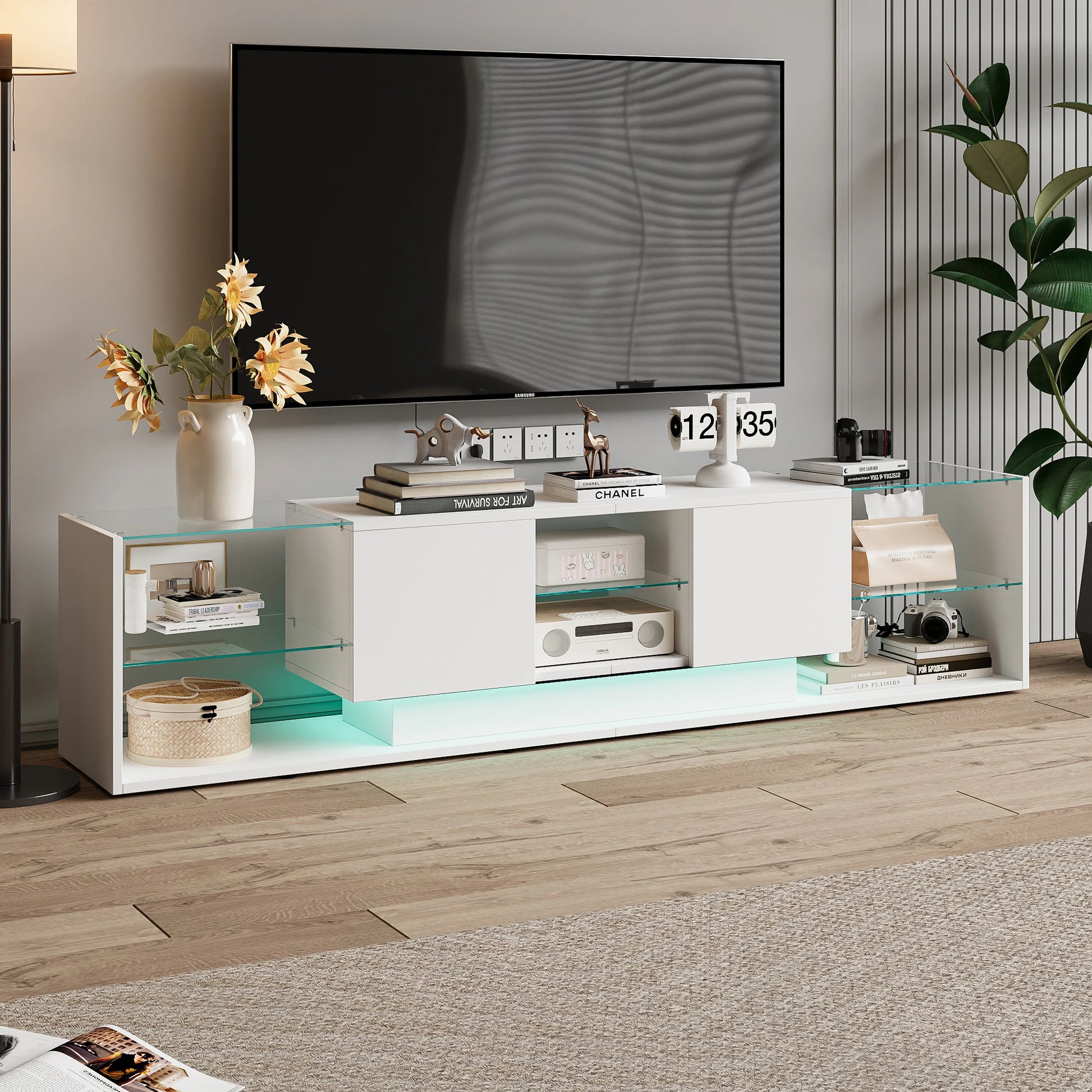 LED-verlichte TV-stand - Houten TV-kast - 200x35x45cm, Wit