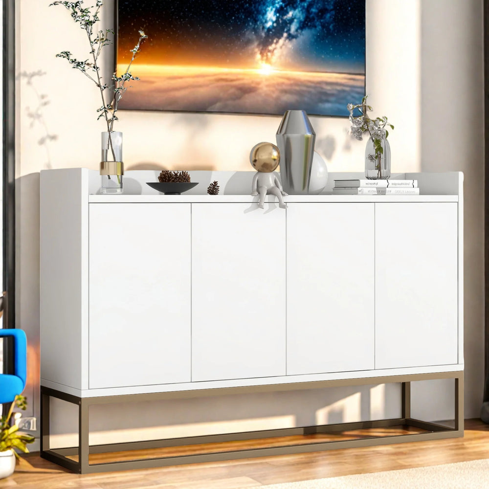 Houten Dressoir - 4 Deuren Verstelbare Planken - 120 × 30 × 80 cm - Wit/Zwart