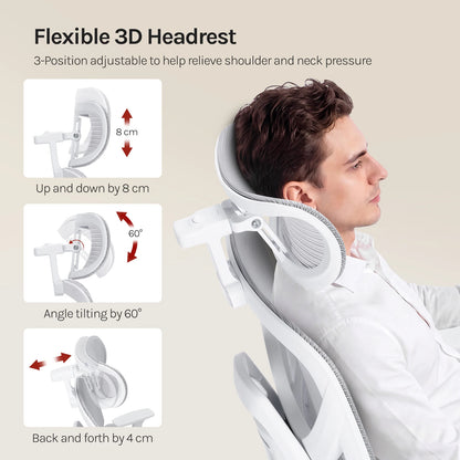 WOLTU Ergonomic Office Chair Mesh Fabric Desk Chair with Adjustable Headrest Backrest Swivel High Back Chair for Study Office