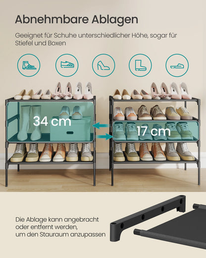 SONGMICS shoe rack 4 Layers Shoe storage Entrance Space Saving Metal Frame Nonwoven Fabric Rack Black