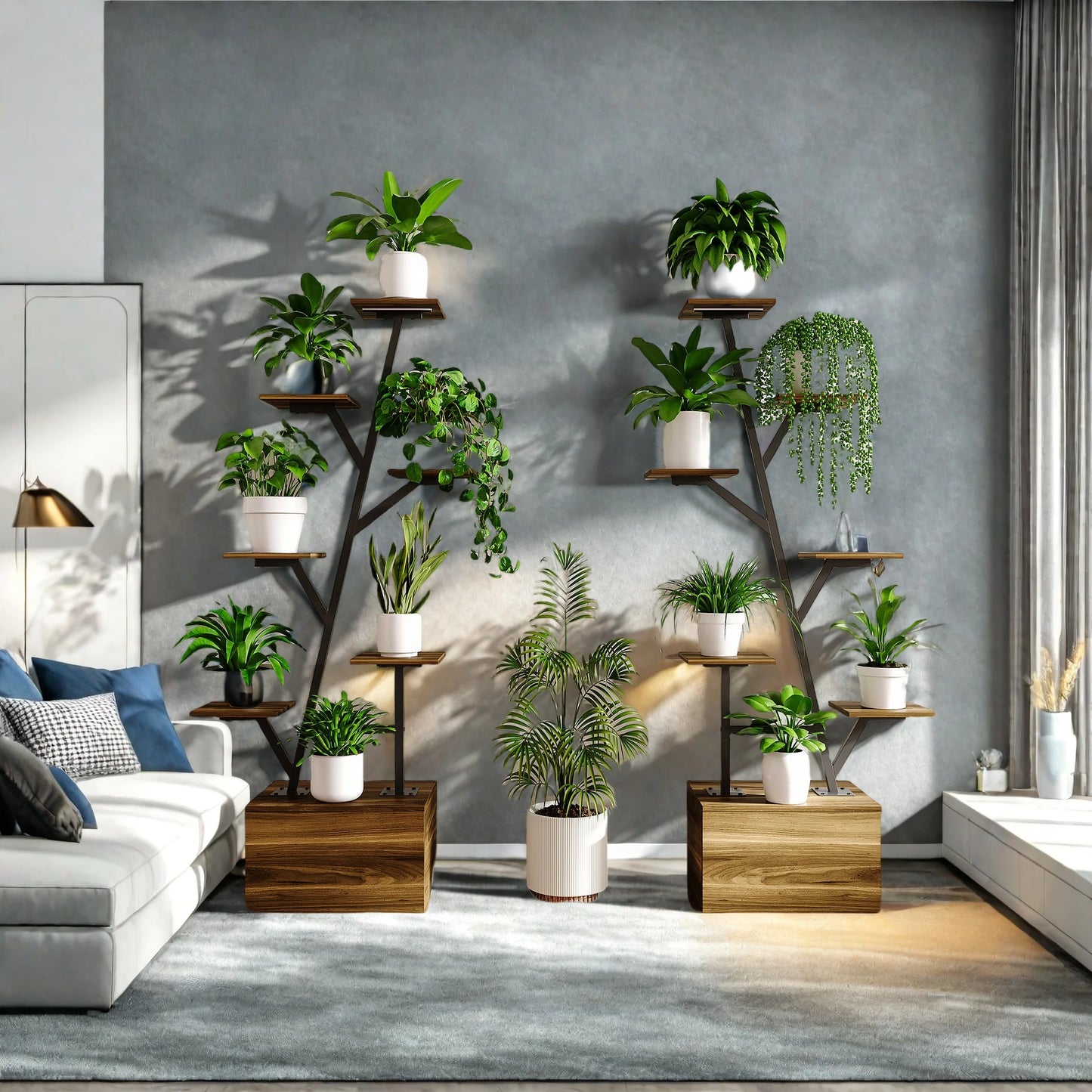 Plantenstandaard - Boomvormig Ontwerp - Houtkleurig - Metalen Frame