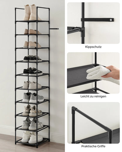 SONGMICS shoe rack 10 Layers Shoe shelf Shoe storage, 33x33x173 cm, Metal Rher, Nonwoven