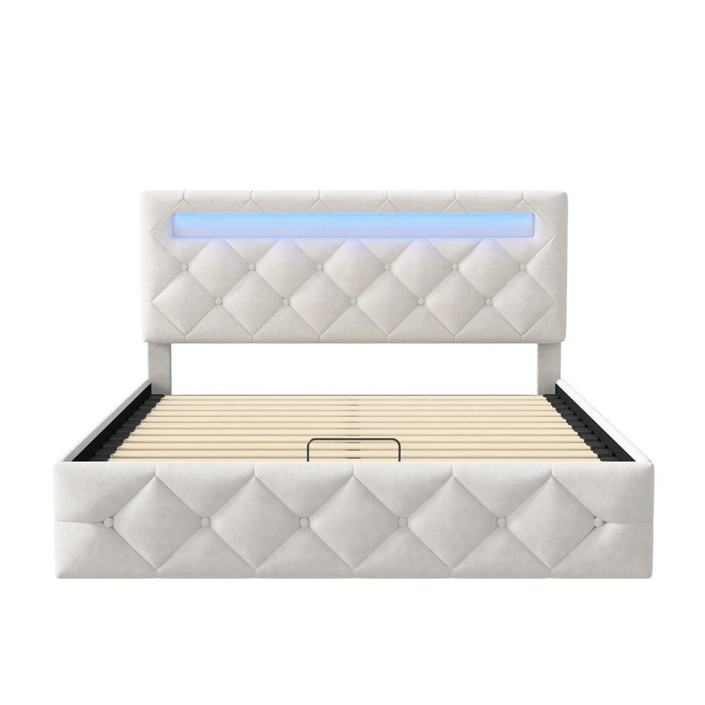 Gestoffeerd Bedframe met LED-verlichting & Opbergruimte - Hydraulisch, 140 × 200 cm of 160 × 200 cm