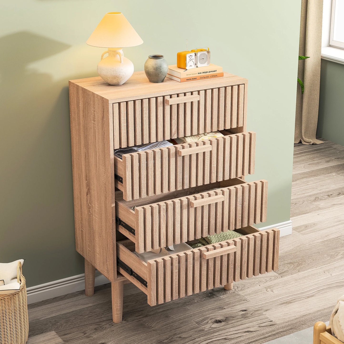 Houten Ladekast - 4 of 6 Laden - Houtlook/Walnoot, Moderne Opbergkast - 60 × 34 × 91 cm / 100 × 34 × 73 cm