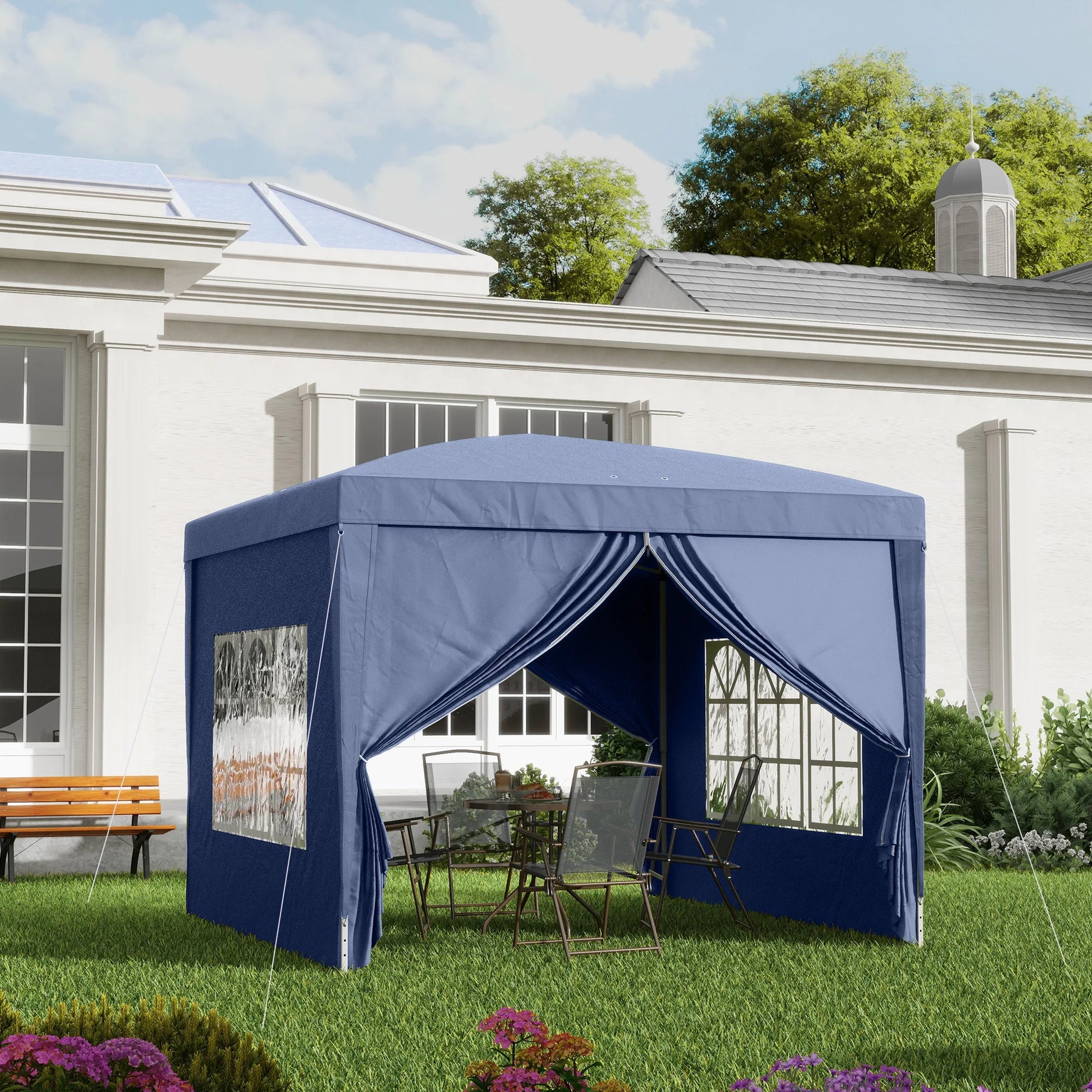 Partytent - 3x3m - Verwijderbare Wanden - Blauw