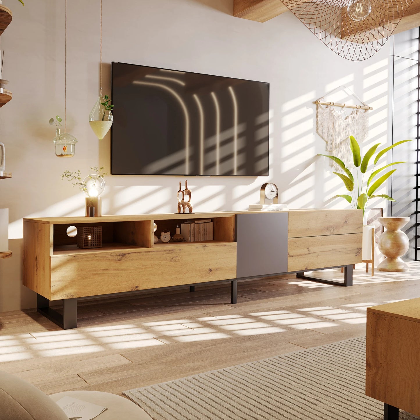 Houten TV-stand - 180x50x38cm, Hout & Zwart